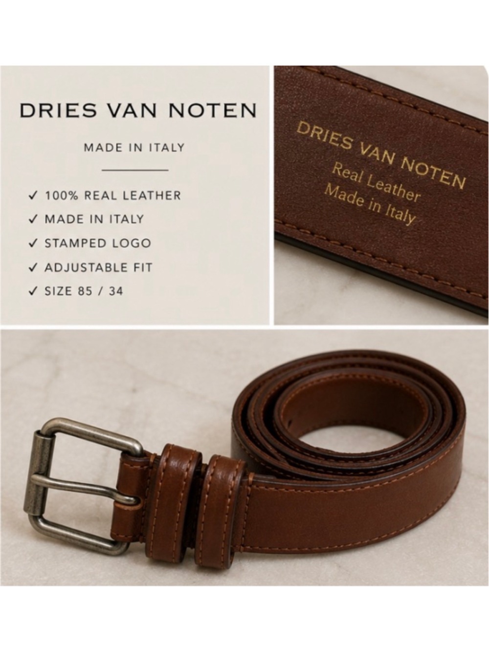 Women's Dries Van Noten Leather Belt, Brown 105cm/42in New Never Used!